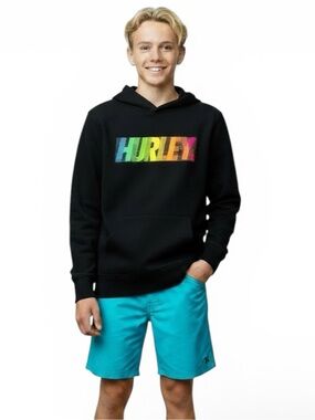 Hurley Boys XL Rainbow Logo Black Pullover Hoodie Youth 13-15